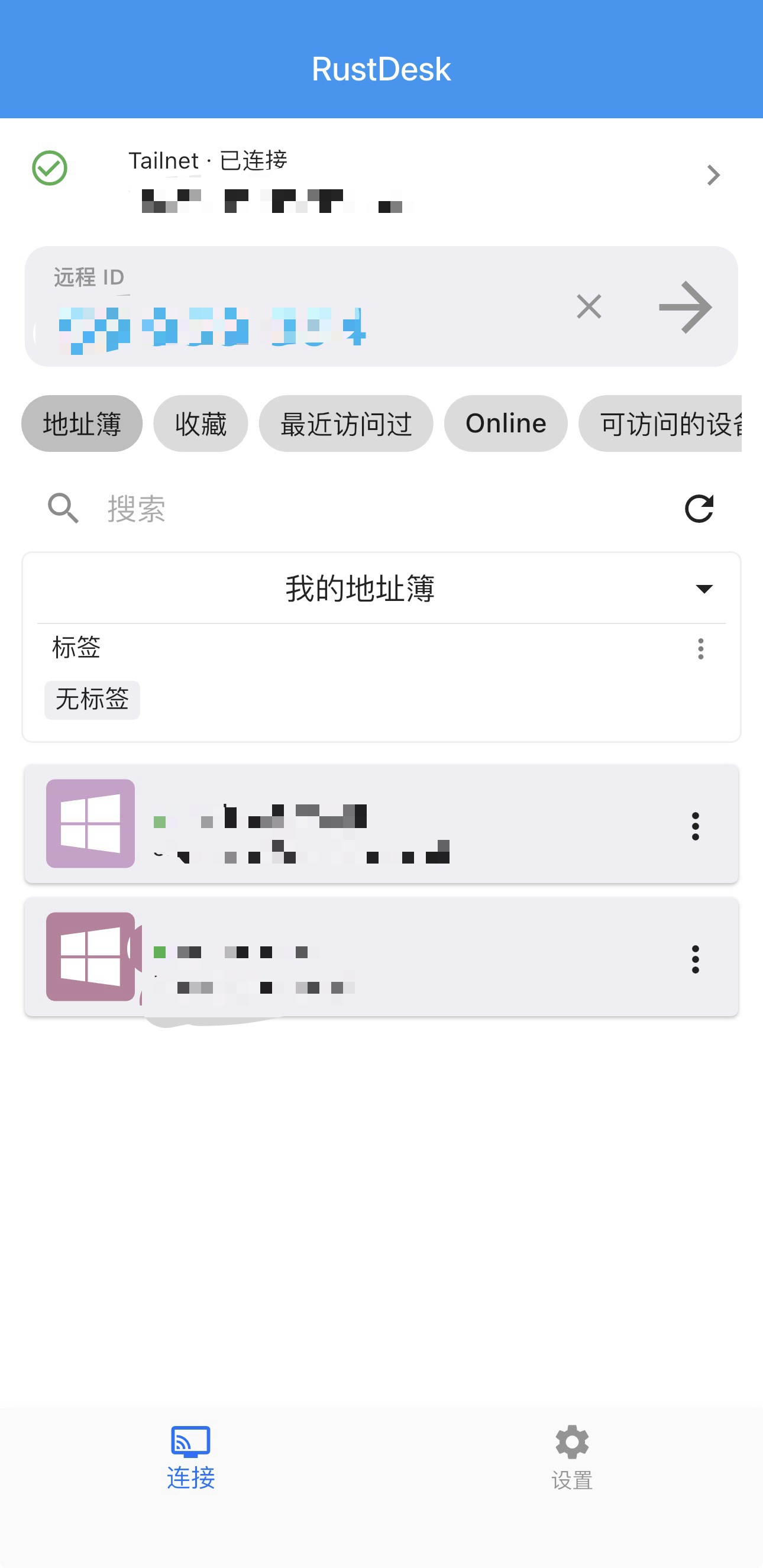 首页显示 Tailnet 连接状态